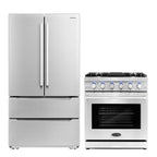 Cosmo 2 Piece Kitchen Appliance Packages with 30" Free Standing Gas Range Kitchen Stove & French Door Refrigerator Kitchen Appliance Bundles