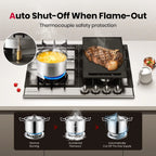 GASLAND GH60EF 24" Built-in Gas Stove Top, Black Ename Gas Cooktop with Griddle, 4 Sealed Burners, ETL