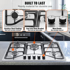 BENTISM Gas Cooktop Stove Top 30 inch Max 12250BTU 5 Burners Built-in LPG/NG Convertible