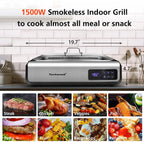 Techwood Indoor Smokeless Grill, 1500W, Black, Electric Portable Korean BBQ Grill with Tempered Glass Lid
