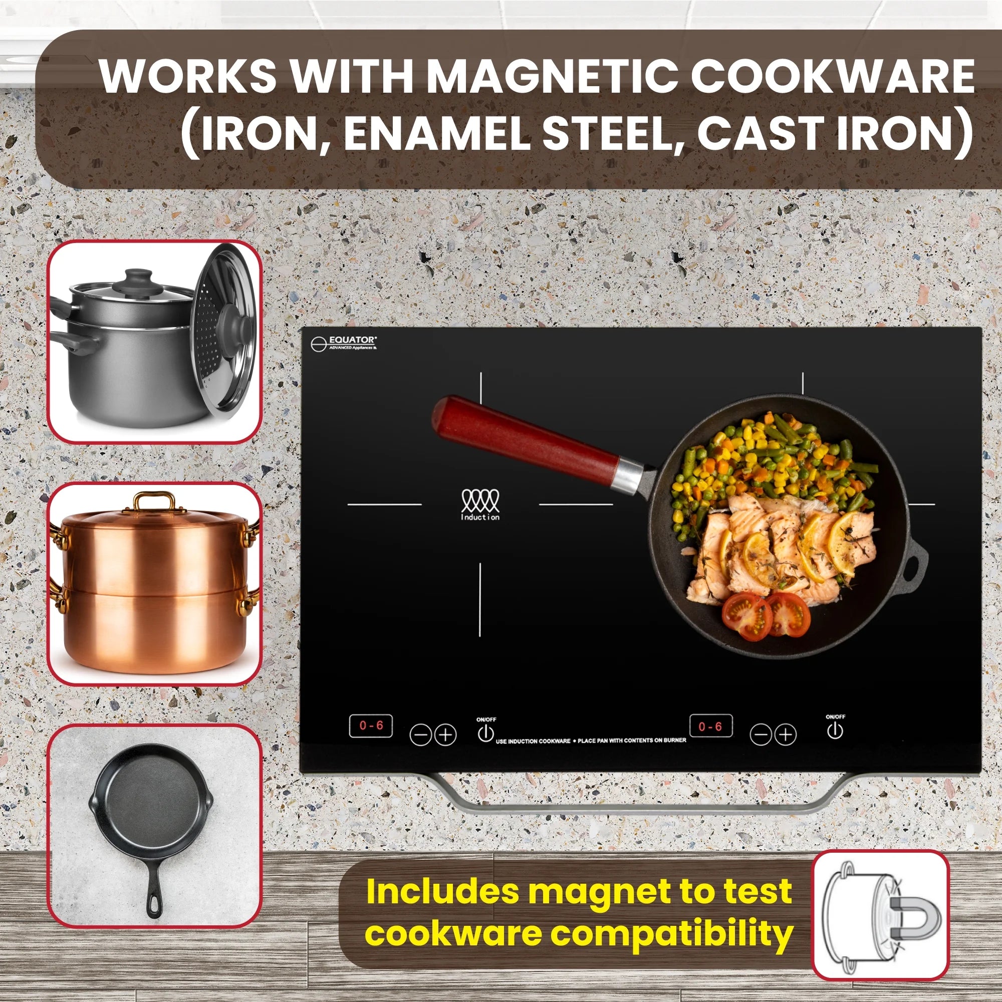 Equator 21" Portable 2-Burner Induction Cooktop LIGHT with ALUMINUM HANDLE 110V