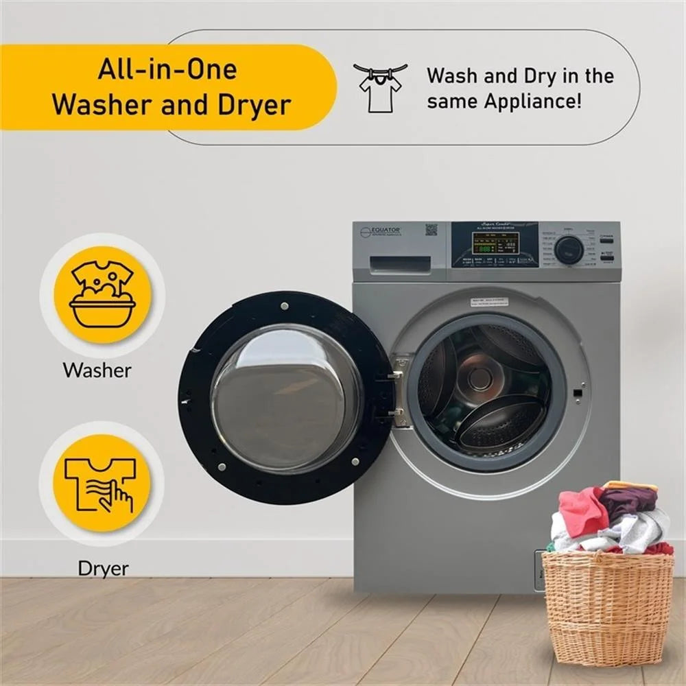 Pemberly Row Pet Compact 110V Vented/Ventless 15 lbs Combo Washer Dryer Silver