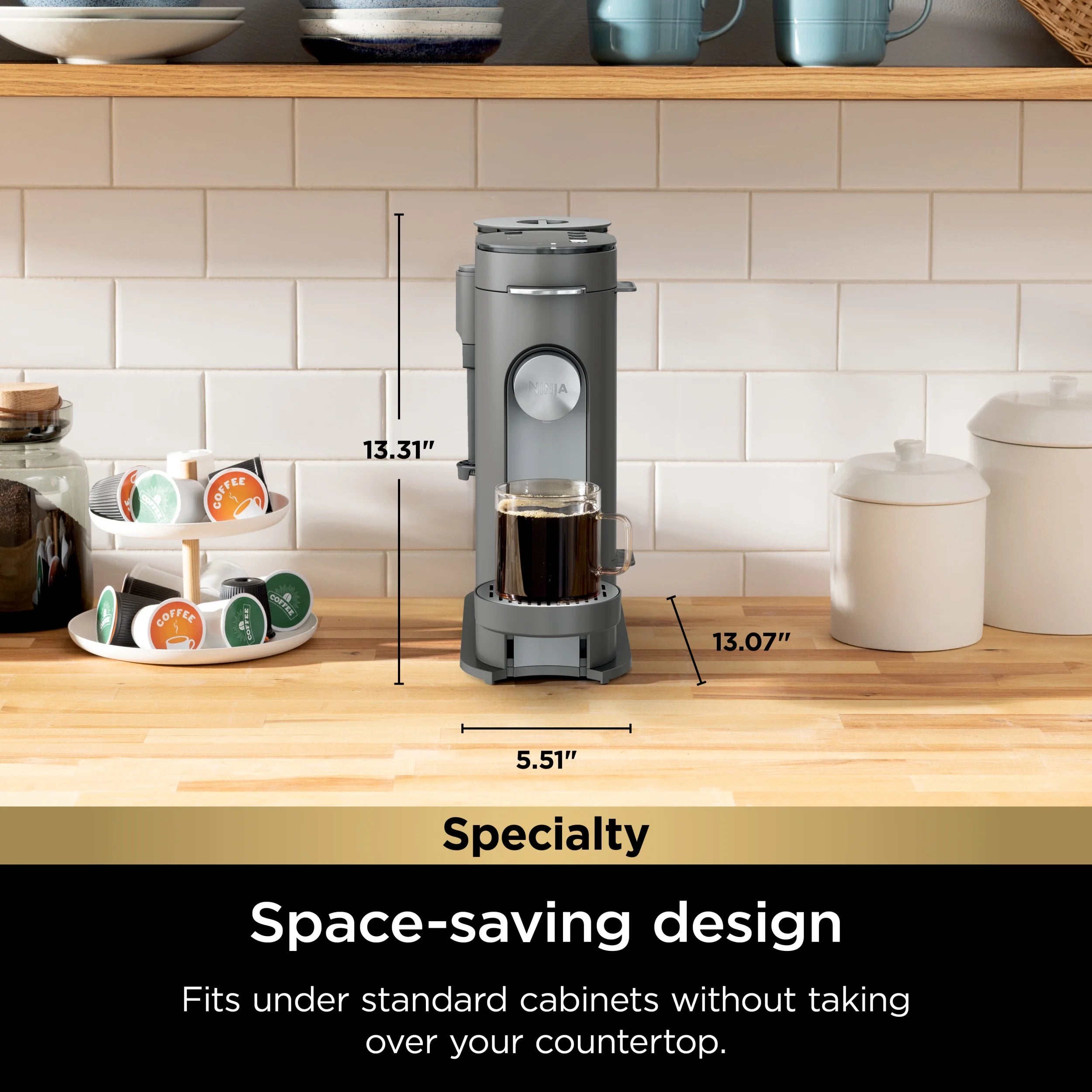 Ninja Single Serve Pods & Grounds Specialty Coffee Brewer, 4 Brew Styles, Gray, PB050