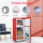 KRIB BLING 3.2 Cubic Feet Double Door Mini Fridge with Freezer, Mini Compact Refrigerator 2 Doors for Dorm, Office, Apartment, RV, Bedroom, Black