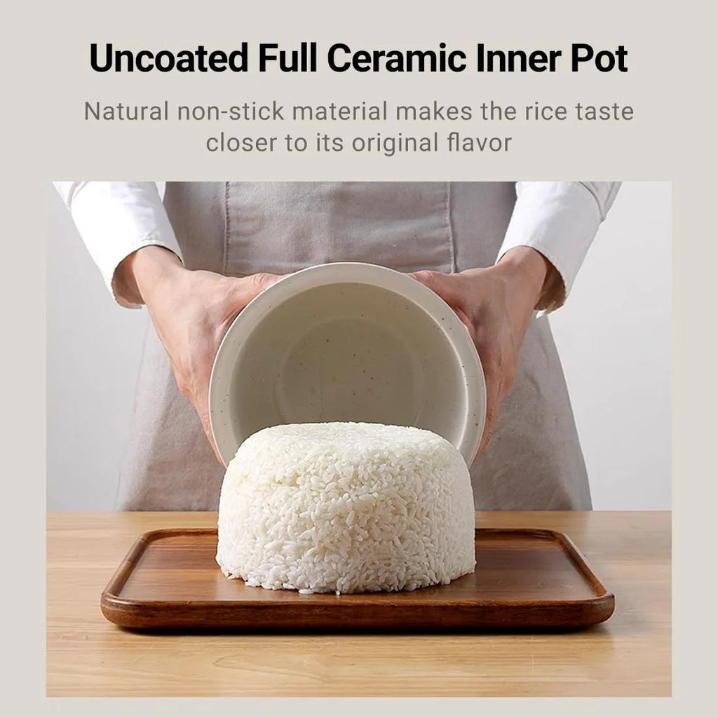 Joydeem Ceramic Rice Cooker FD20S-W, 3 Cups Uncooked Rice Cookers with Pure Ceramic Inner Pot, 24h Dealy Start, 2L, White