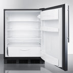 ADA compliant all-refrigerator for built-in general purpose use, auto defrost w/stainless steel wrapped door, thin handle, and black cabinet
