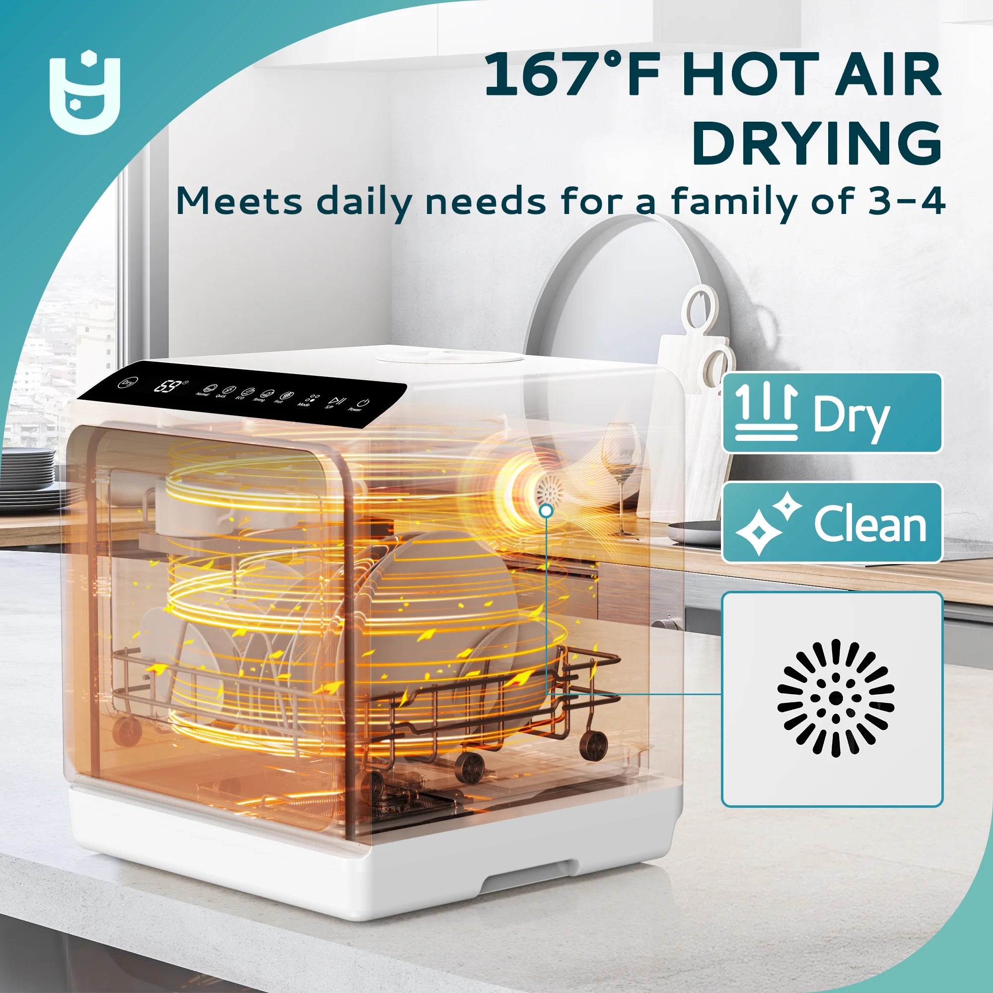 EUHOMY Portable Countertop Dishwashers with 5-Liter Built-in Water Tank and Air-Dry Function