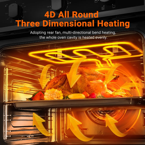 24" Single Wall Oven, Sunmaki 2.5 Cu. Ft. Built-in Electric Oven with 5 Cooking Functions, Mechanical Knobs Control