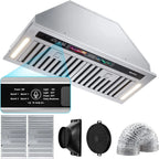 Range Hood Insert 30 Inch, 900 CFM Smart Voice/Gesture/Touch Control, 4 Speed Exhaust Fan, Stainless Steel Kitchen Hood with Charcoal Filter, Ducted/Ductless Convertible