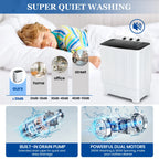 Veeboto Portable Washing Machine, 30LBS Twin Tub Mini Compact Laundry 19lbs Washer/11lbs Spinner with Drain Pump & Time Control Washer Spinner Combo, White