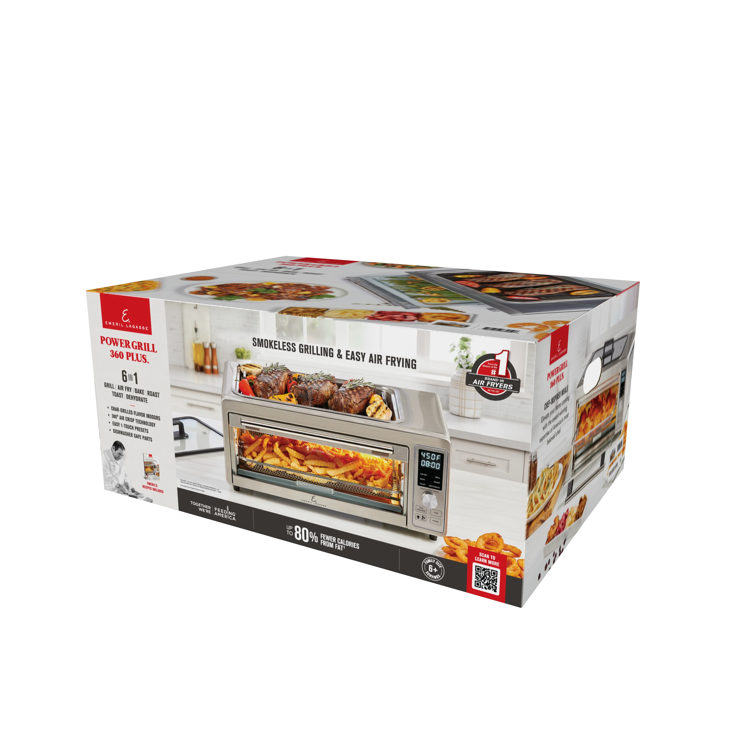 Emeril Power Grill 360 Plus, 6 n 1 Smokeless Grill and Air Fry Toaster Oven XL, 1750 W