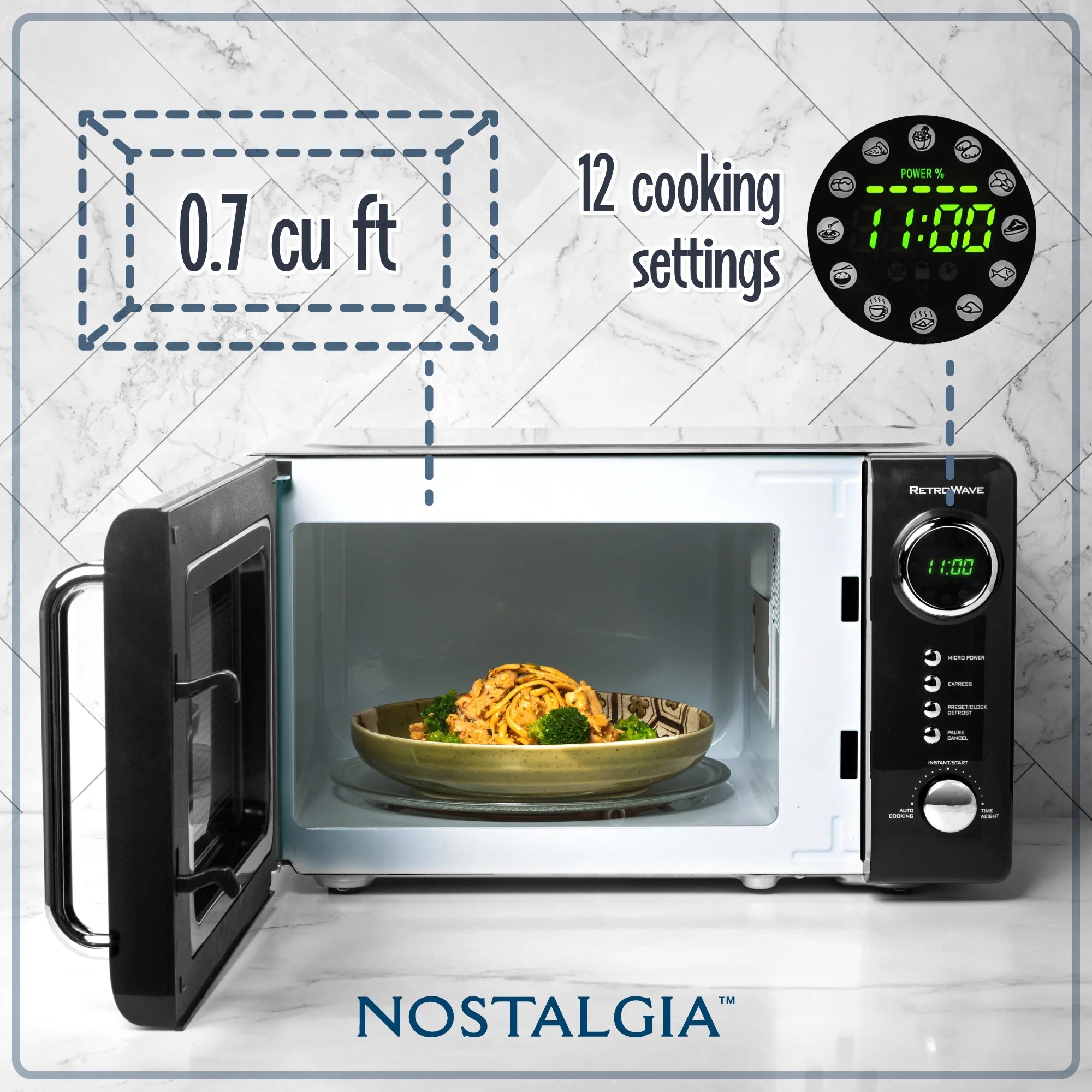 Nostalgia Retro Compact Countertop Microwave Oven - 0.7 Cu. Ft. - 700-Watts with LED Digital Display - Child Lock - Easy Clean Interior - Orange