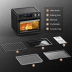 26QT Air Fryer Oven,Oil-Less Digital Touchscreen Toaster Oven with 10-in-1 Multi Function&Custom Mode, Visible Window , 1800W,Black