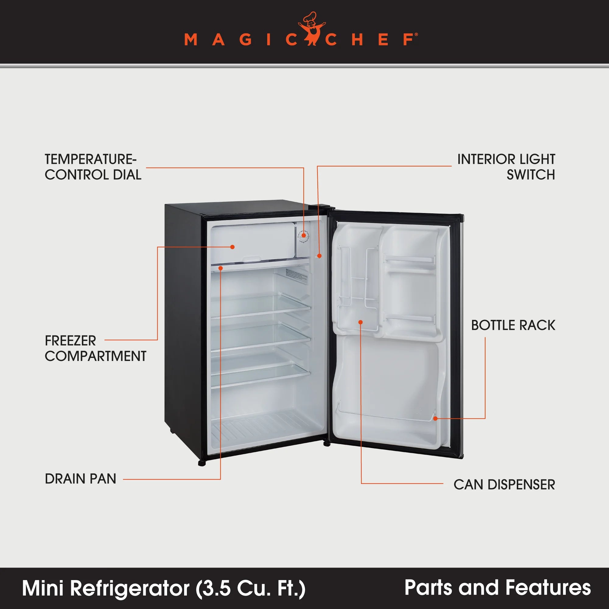 Magic Chef  New 18.5 inch Width 3.5 Cu. ft. Compact Refrigerator with  Single Door