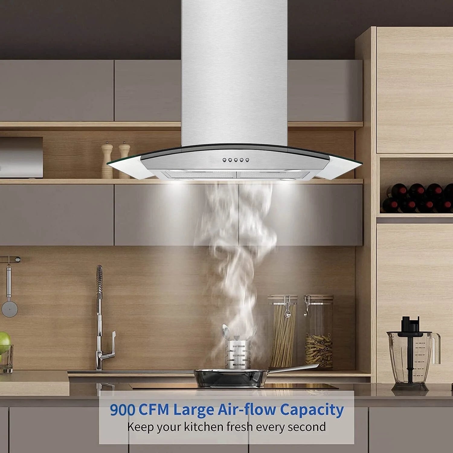 "Joeaonz 30"" Island Mount Range Hood, Stainless Steel, LED Bulbs, Easy-Clean Filters, 120V"