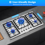 Stainless Steel 5-Burner Stove, Top Built-In Gas Propane Cooktop Stove for Restaurants