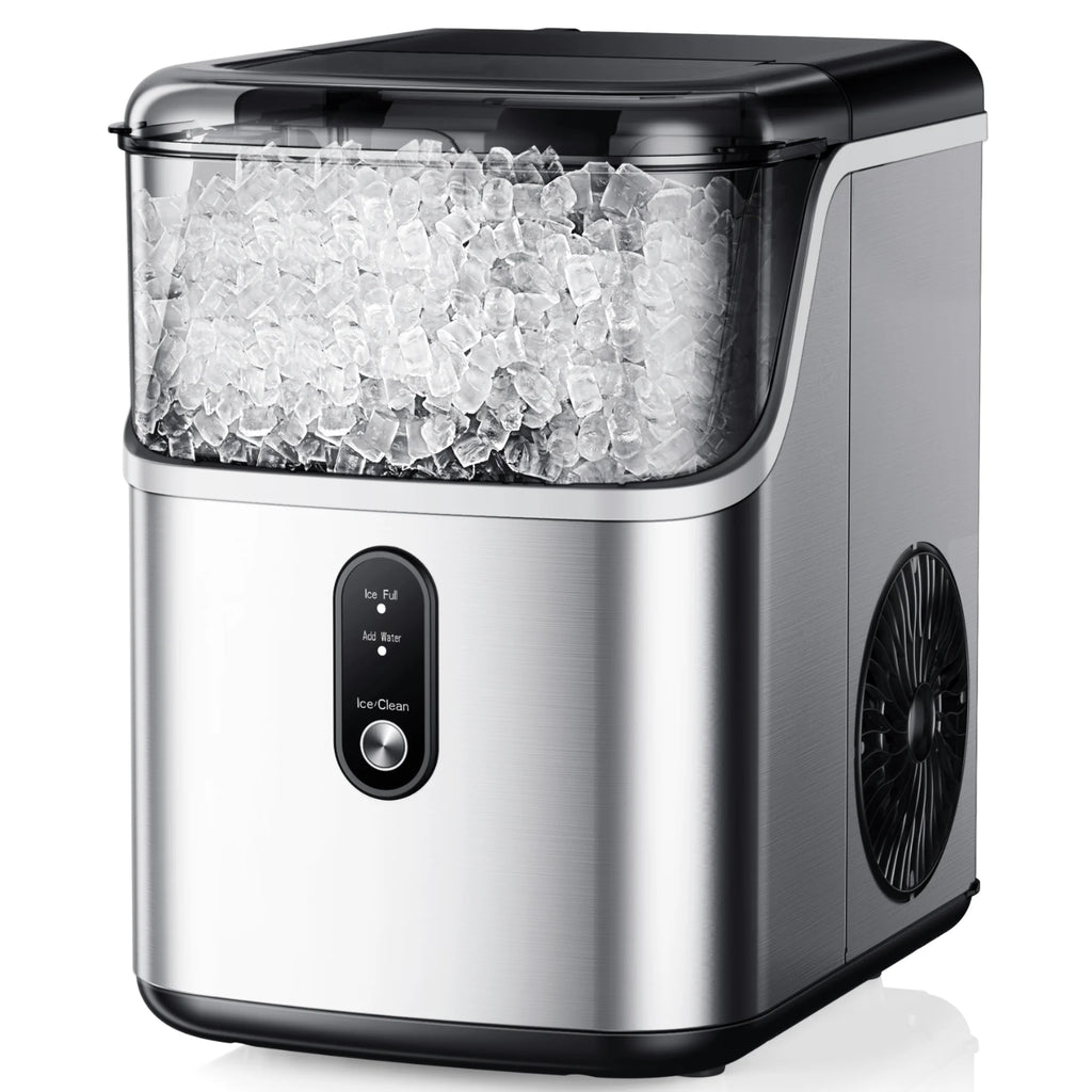 Simzlife Nugget Ice Maker Countertops, 35.9lbs Per Day Portable Pebble ice machine, Crushed Sonic ice maker with Soft Chewable Ice for Home, Party, RV, Camping, Stainless Steel Silver