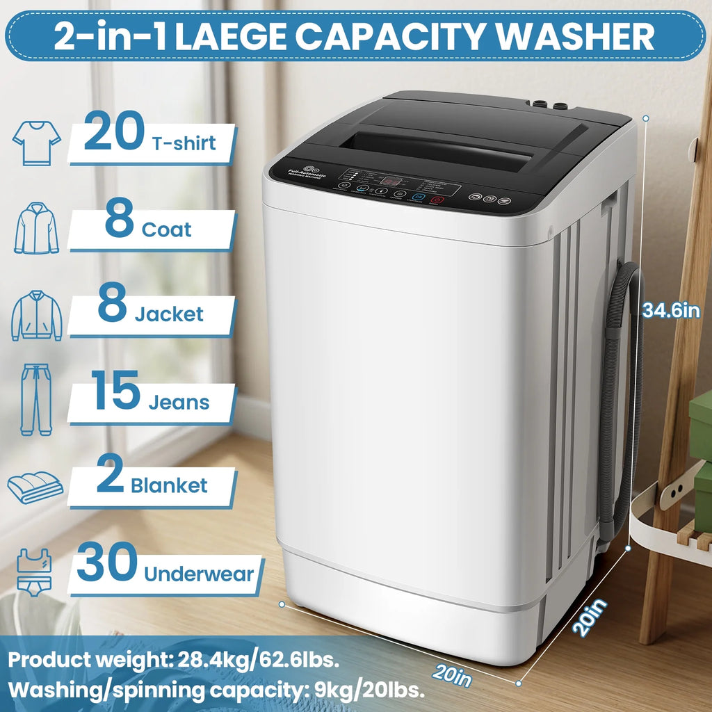 Qhomic Portable Washing Machine, 20lbs Portable Washer with 4 Wash Programs 4 Water Levels 3 Water Temperatures LED Display, Fully Automatic Washing Machine Drain Pump for Home, RV, Dorm