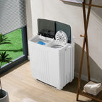 20Lb Twin Tub Washing Machine w/ Built-In Pump - Semi-Automatic 1300RPM Compact Washer for Apartment, Dorm, RV, Camping, White/Black