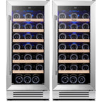 Yeego 30" Wine and Beverage Refrigerator,Two 15" Wine and Beverage Cooler Under Counter or Freestanding, Hold 33 Bottles and 80 Cans(Two Pack)