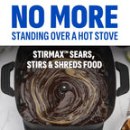 Power XL StirMax 7.5 Qt Multi-Cooker with Auto Stir/Shred Paddle and 9 Presets, Matte Black