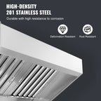 KFFKFF 8FT Range Hood, Stainless Steel Commercial Exhaust Hood, with Rust-Proof Construction and 4 Removable U-shaped Oil Filtration Meshes, Designed for Food Trucks and Concession Trailers