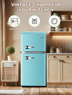 KRIB BLING 3.2 Cubic Feet Double Door Mini Fridge with Freezer, Mini Compact Refrigerator 2 Doors for Dorm, Office, Apartment, RV, Bedroom, Black