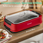 Techwood Indoor Smokeless Grill, 1500W, Black, Electric Portable Korean BBQ Grill with Tempered Glass Lid