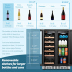 Lanbo 24 inch Dual Zone 18 Bottle Wine and 55 Can Beverage Cooler with French Door