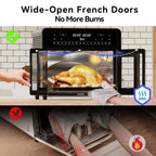 PwZzk 25.4QT Dual Zone Air Fryer Toaster Oven Combo, French Glass Door, XL Capacity, 100-430��F Temperature Range, 16 Preset Functions, LED Display, Dual Fan, 360�� Heat Circulation, Rotisserie, Bake,