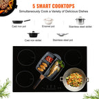 KFFKFF Electric Range, 5 Elements, 30'' Built-in Induction Cooking Surface, 9200W, 9 Power Settings, LED Display, Safety Lock & Heat Guard