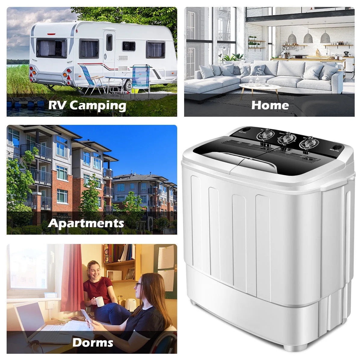 Gymax Compact Mini Twin Tub 8lbs Washing Machine Washer Spinner