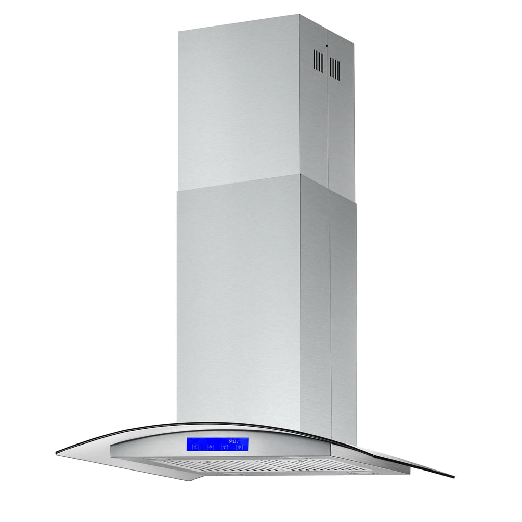Cosmo 5 Piece Kitchen Appliance Packages with 30" Freestanding Electric Range 30" Island Range Hood 24" Built-in Fully Integrated Dishwasher French Door Refrigerator & 48 Bottle Wine Refrigerator