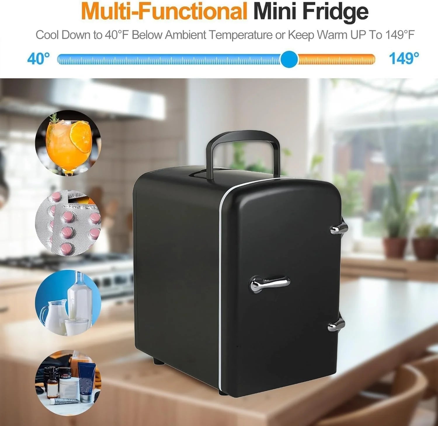Mini Fridge,Skincare Fridge,Portable 4-Liter Capacity Makeup Fridge,Ideal for Bedroom, Dorm, Car and Office Use,Thermoelectric Cooler and Warmer,Car Fridge (Black)