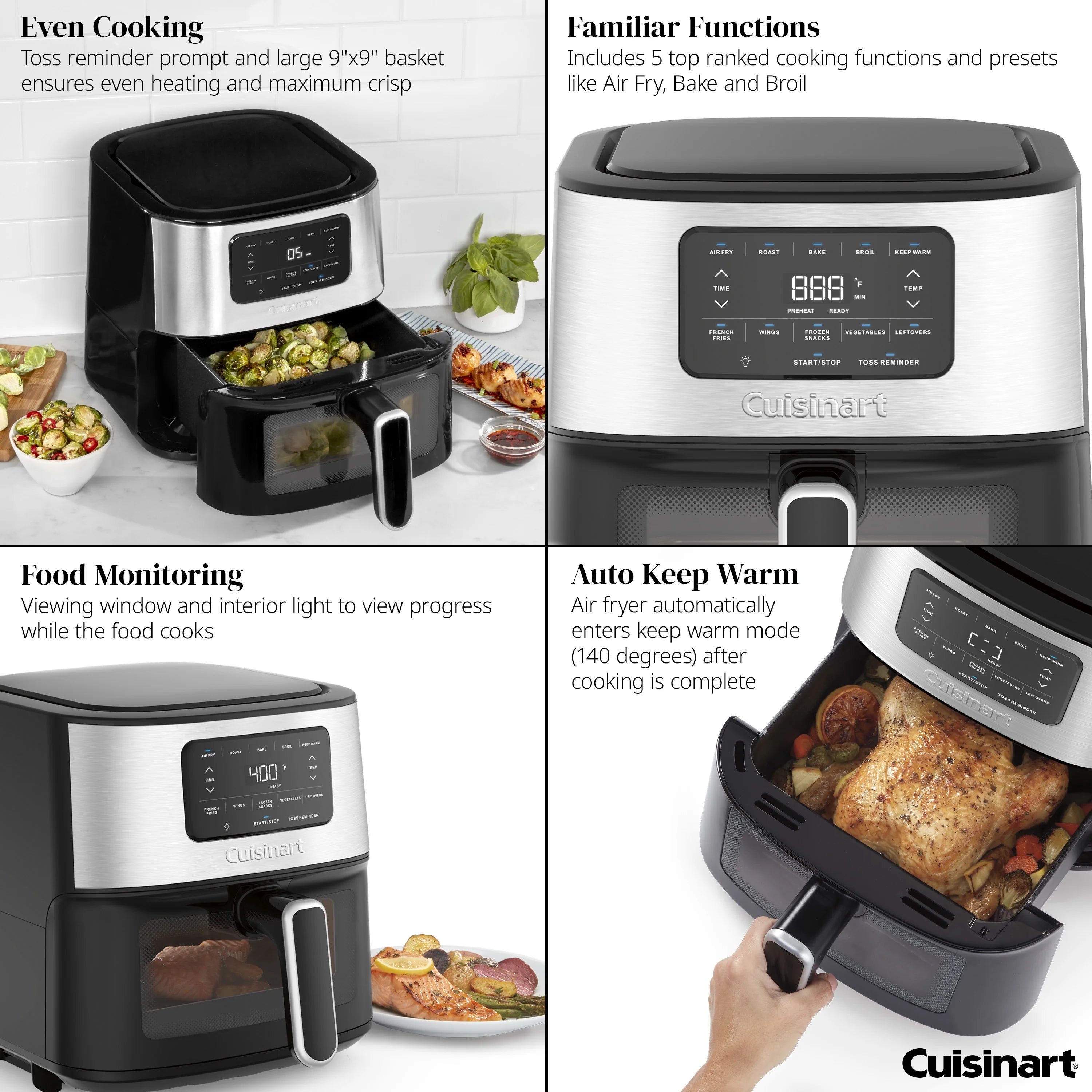 Open Box Cuisinart Air Fryer Oven - 6-Quart Basket Stainless Steel Air Fryer - Dishwasher-Safe Parts with 5 Presets - Roast, Bake, Broil, Air Fry and Keep Warm - Quick and Easy Meals - AIR-200
