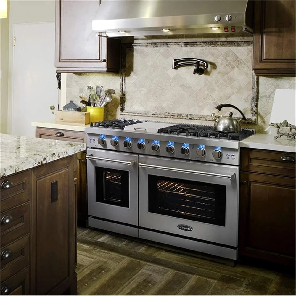 Cosmo 48" Double Oven Gas Range & Range Hood & Dishwasher Set - Liquid Propane