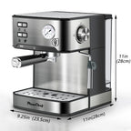 Plum Chef Espresso Coffee Machine, 20 Bar Cappuccino Latte Maker Coffee Machine with ESE POD Capsules Filter&Milk Frother, 1.6L Water Tank, for Home Barista, Stainless steel, 850W