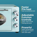 Elite Gourmet Americana by Elite ETO3300M Vintage 50��s Diner Retro Countertop Toaster oven, Bake, Broil, Toast, Fits 12�� Pizza, Temperature Control & Adjustable 60-Minute Timer 1500W, 8-slice, Mint