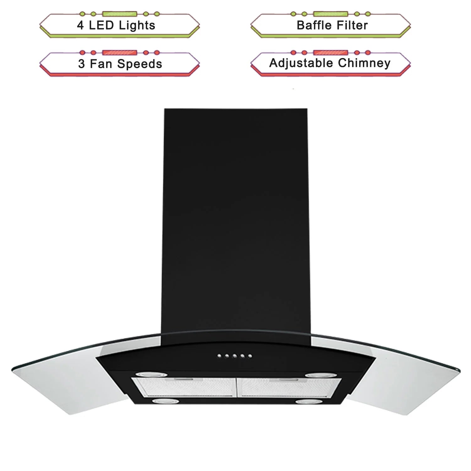 Island Range Hood 30-inch Kitchen 3-Speed Extractor Fan Vent Hood Airflow 900CFM