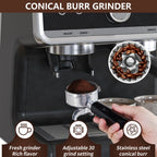 Espresso Coffee Machine with Grinder, 20 Bar Semi-Automatic Espresso Maker with Milk Frother Steamer Wand for Cappuccino, Latte, Macchiato, 2.8 L Water Tank, PID Temperature Control