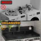 Modern Washer Dryer Countertop with 2-Tier Shelf,Laundry Room Countertop Organization Storage with 2.75" H Guard Edge Rails,Non-Slip Pad,Waterproof and Easy to Clean,54"W x 27.55"D,Natural Wood