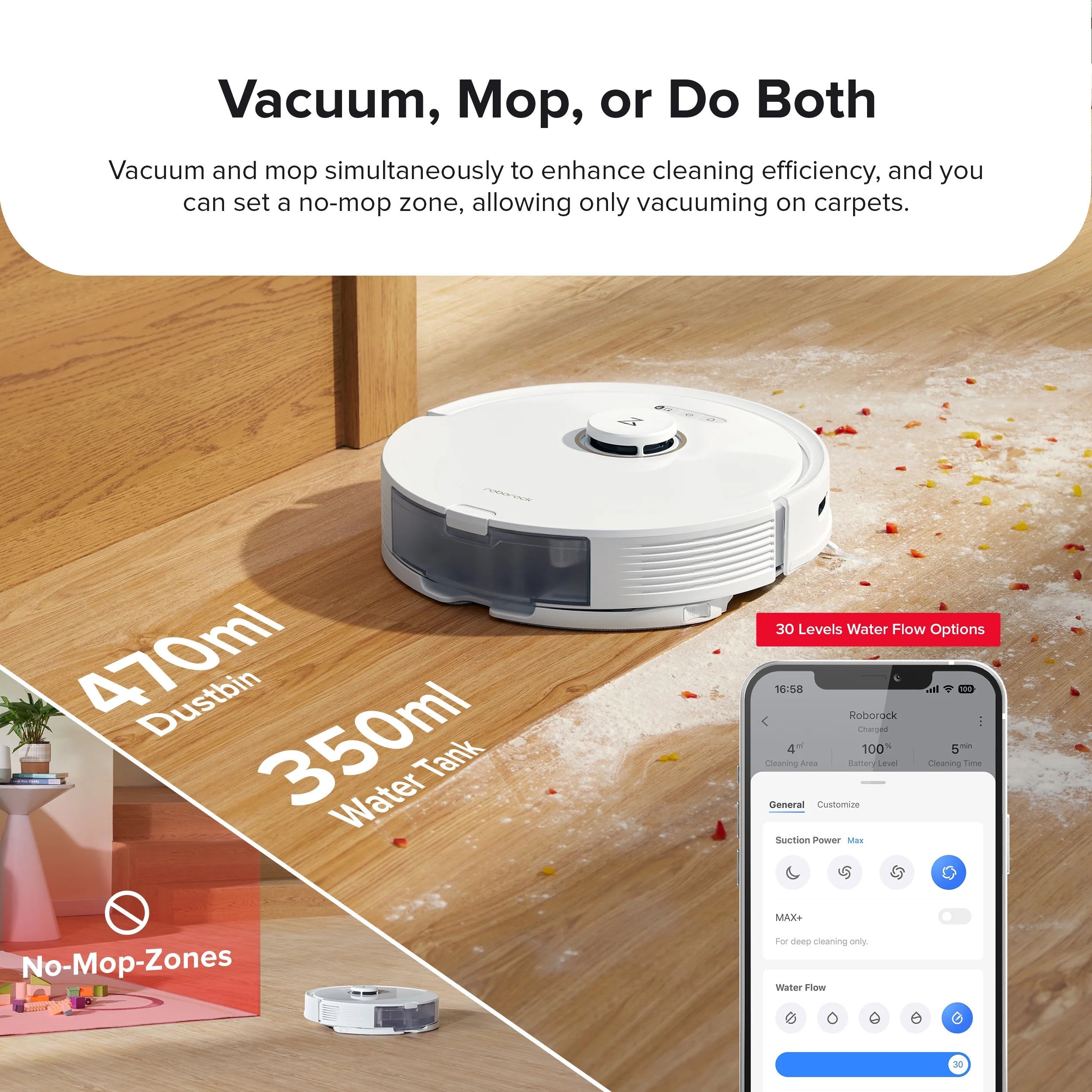 Roborock Q8 Max Robot Vacuum and Mop with Obstacle Avoidance, LiDAR Navigation, 5500Pa Suction Power, and App Control(White)