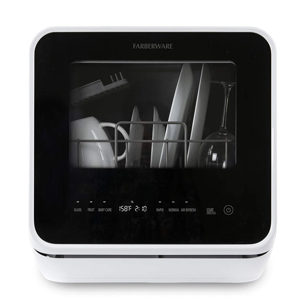 Farberware Portable Dishwasher with Built-In Water Tank with Baby Care and Fruit Wash Settings in White w/ 6-Place Setting Capacity, FDW05ASBWHA