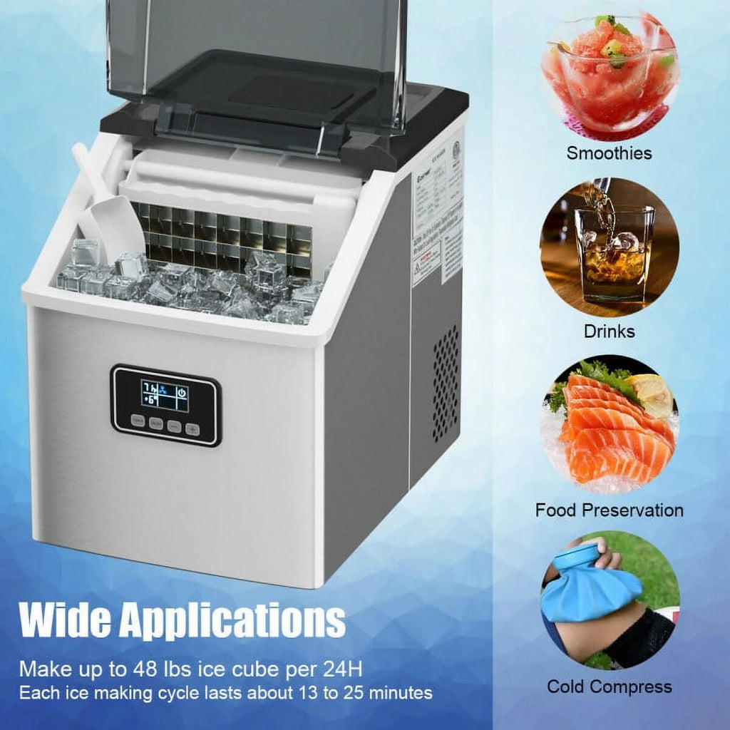 Kadyn Countertop Ice Maker, Ice Machine, Portable Ice Maker, 48 lbs Stainless Self-Clean Ice Maker with LCD Display
