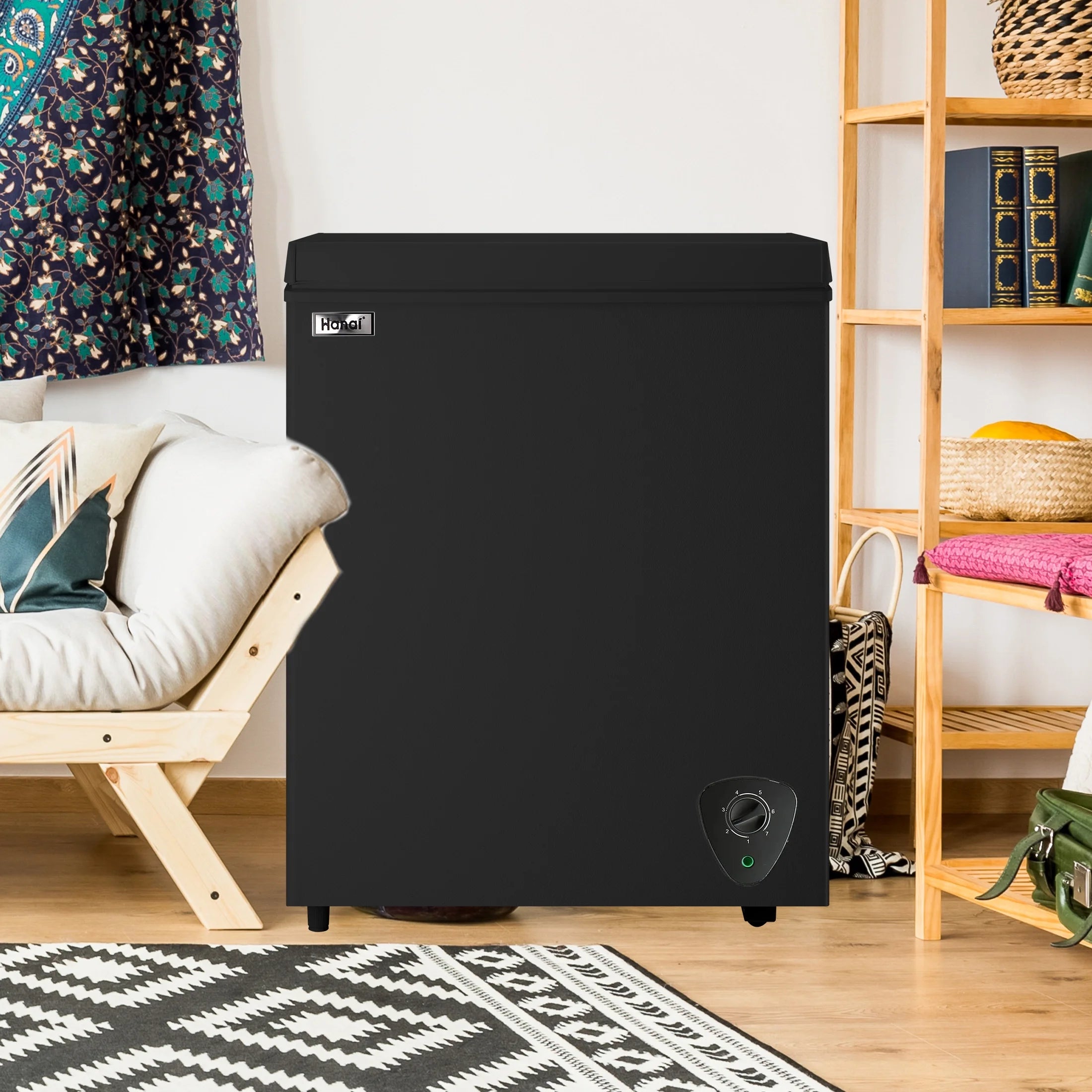 WANAI 3.5 Cubic Chest Freezer with Top Open Door,Removable Storage Basket,7 Gears Temp Control,Energy Saving,Black