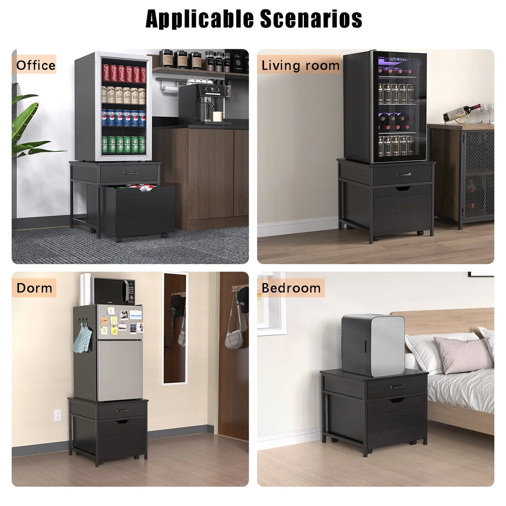 Mini Fridge Stand with Storage, Heavy Duty Mini Fridge Table with Rolling Cabinet