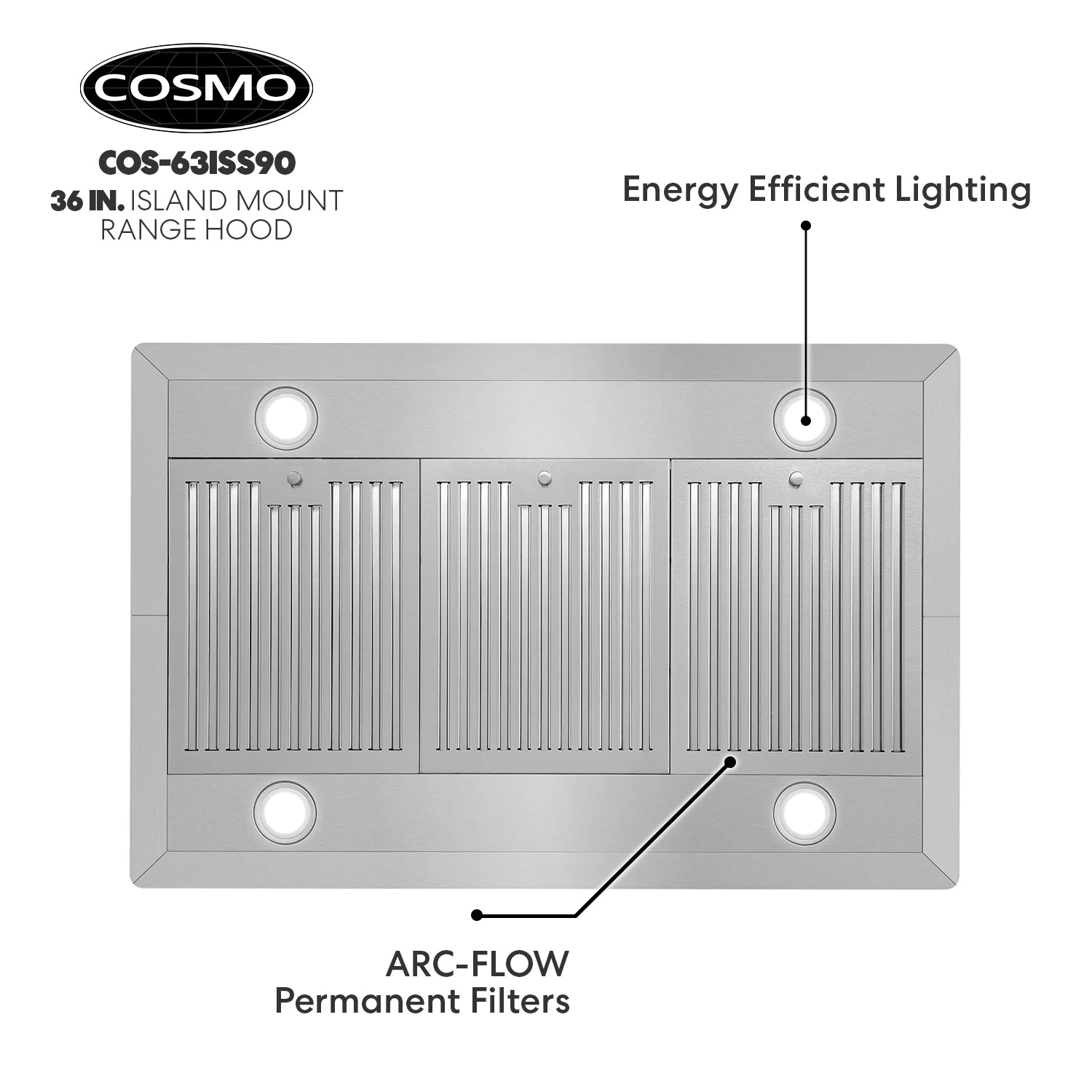 36 in. Lumin Collection Ductless Island Range Hood, Soft Touch Controls, LED Lights, Stainless Steel
