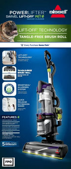 BISSELL Upright Vacuum, PowerLifter Swivel Lift-Off Pet, Pet Friendly, Powerful Suction, Tangle-Free Brush Roll, SMARTSEAL Allergen System, Hard Floor and Carpet, TurboBrush Pet Tool, 2920F, Grey