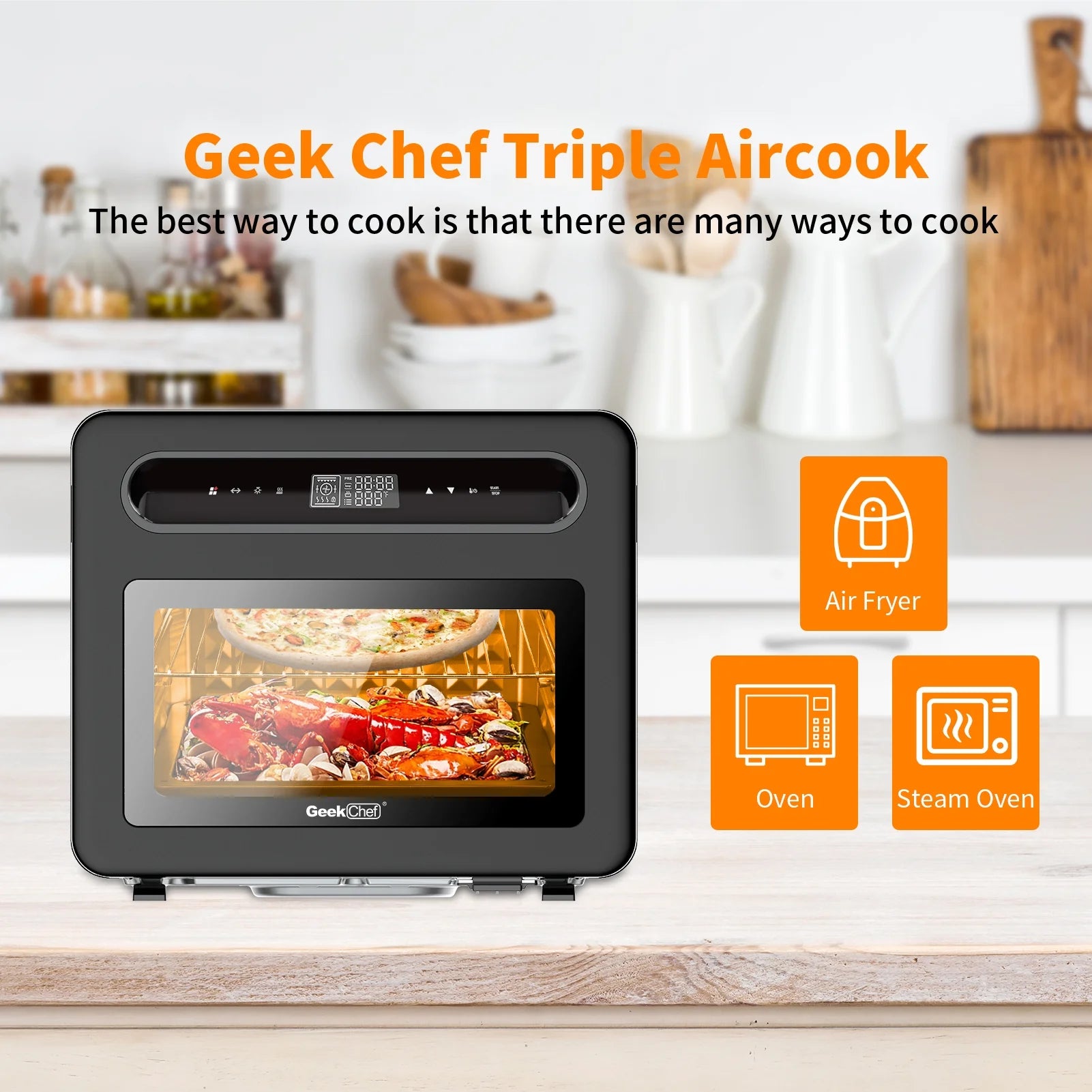 Smart Pizza Oven Air Fryer Kitchen Food Processor Baking Electric Oven Grill Pan Toaster