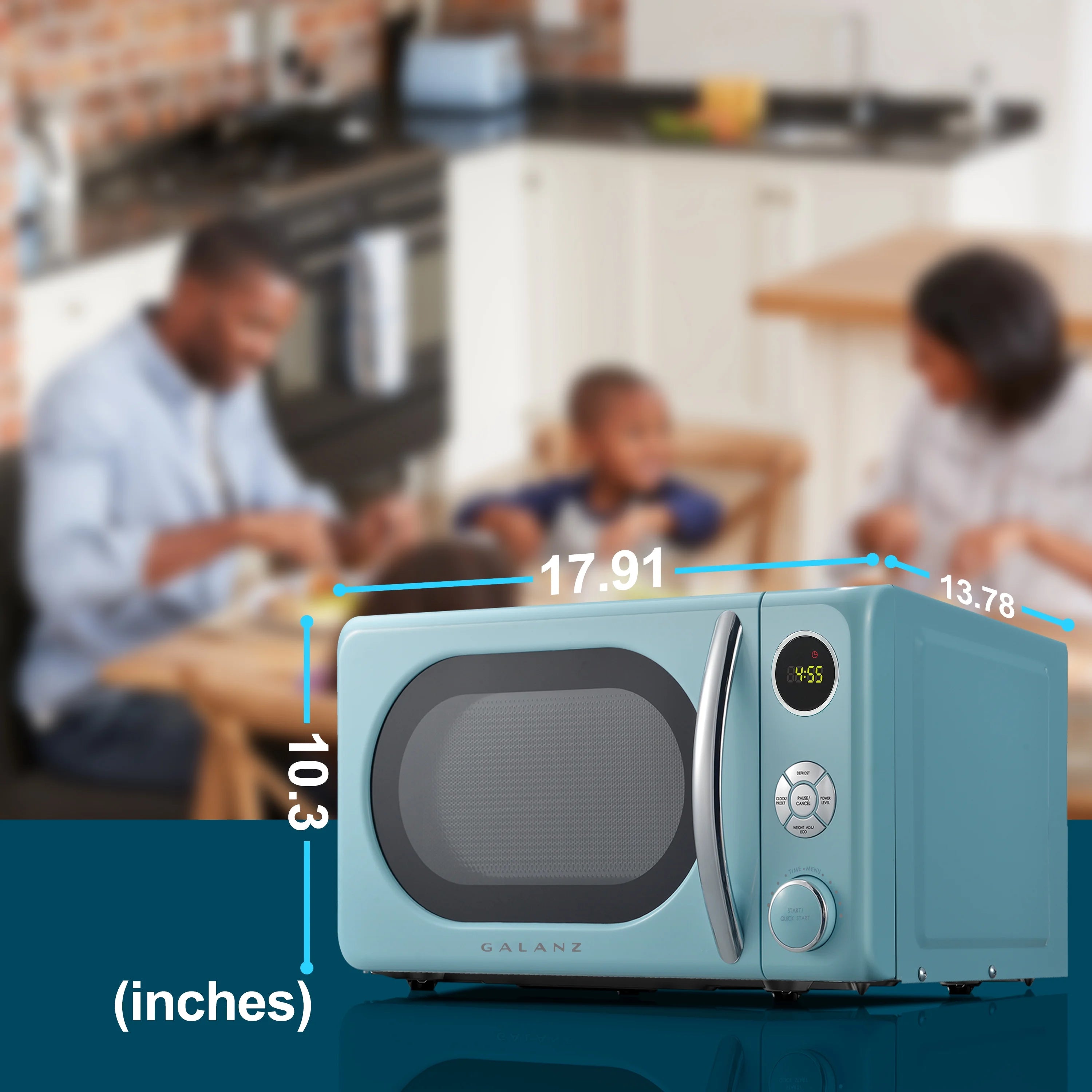 Galanz 0.7 Cu ft Retro Countertop Microwave Oven, 700 Watts, Blue, New